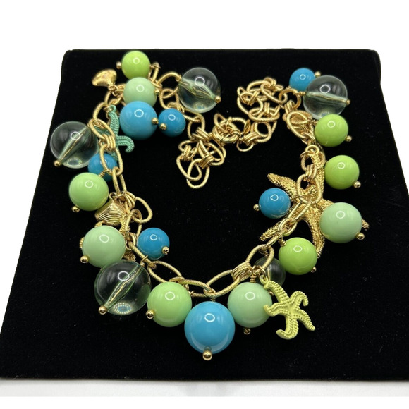 J Crew Jewelry - J Crew Bubble Chunky Starfish Green Blue Charm Gold Tone Adj. Necklace 30"
